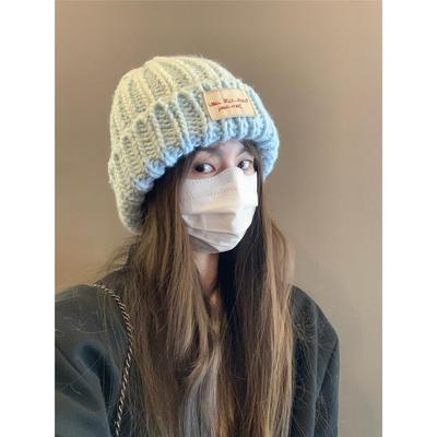 GREENHOUSES手工韩国贴布保暖护耳冰岛粗毛线冷帽针织帽子显脸小