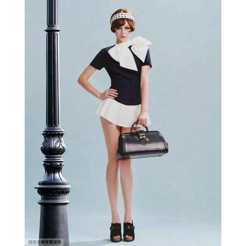 越十年越南小众ibiboss新款优雅气质蝴蝶结拼接短裙连衣裙