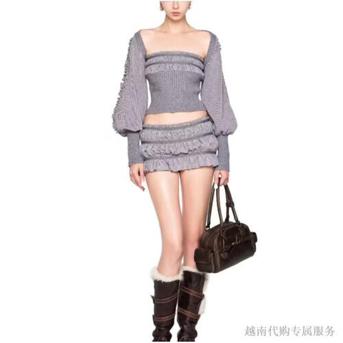 越十年越南小众品牌Lsoul越南新款性感辣妹蕾丝拼接设计感套装