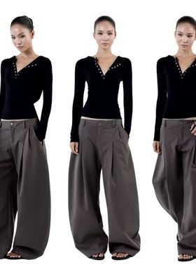 越十年越南小众powr新款法式复古简约百搭宽松休闲阔腿裤