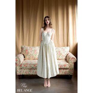 越十年越南小众Bel新款 复古碎花吊带连衣裙长裙 法式