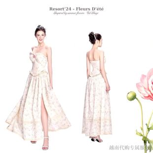 越十年越南小众品牌Bel 温柔抹胸碎花高开叉连衣裙 Ange新款