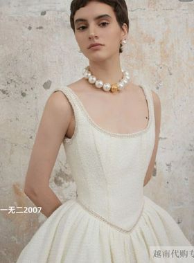 越十年越南小众品牌Huong新款甜美赫本风无袖花苞连衣裙