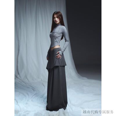 越十年越南小众品牌Bunnyhill修身半高领长袖上衣半截裙阔腿裤