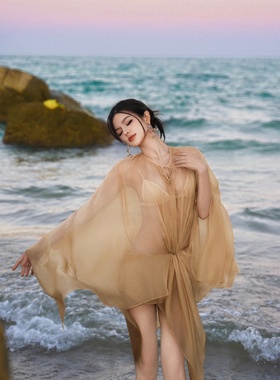 越十年越南小众la vierge新款性感辣妹风透明长袖上衣纱裙