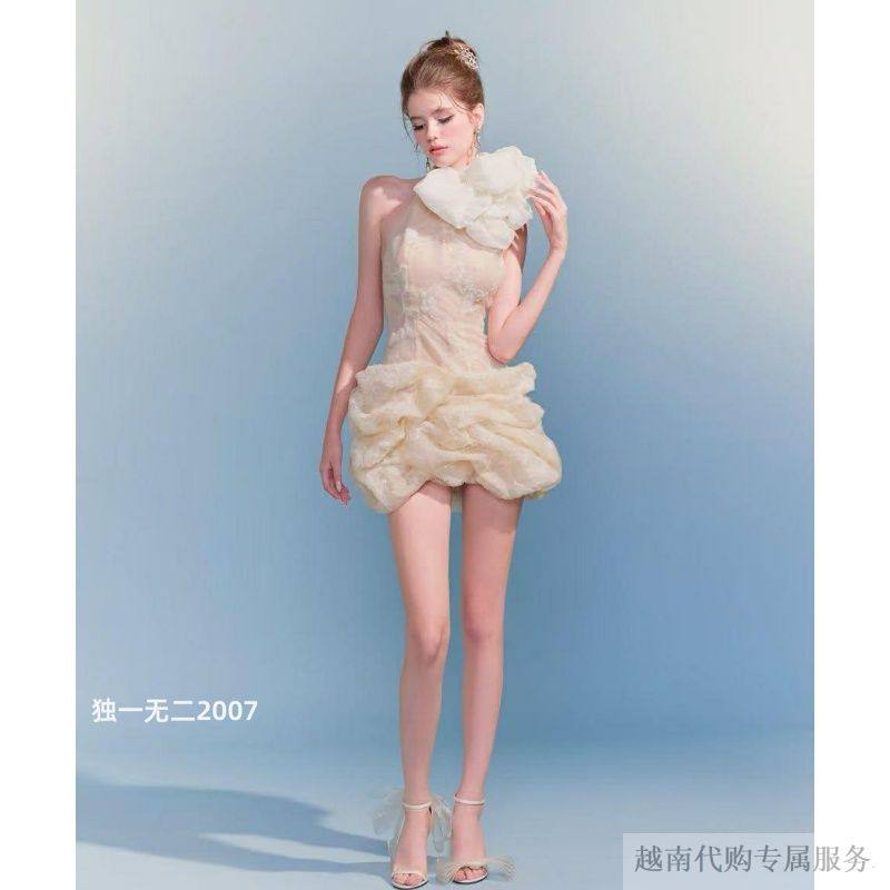 越十年越南小众品牌leger法式千金设计感蝴蝶结挂脖刺绣修身花苞