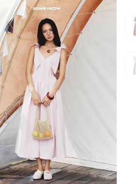 越十年越南小众somehow新款甜美可爱少女风无袖V领长裙连衣裙