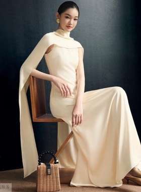 越十年越南小众hoivu新款法式端庄优雅气质无袖飘带连衣裙