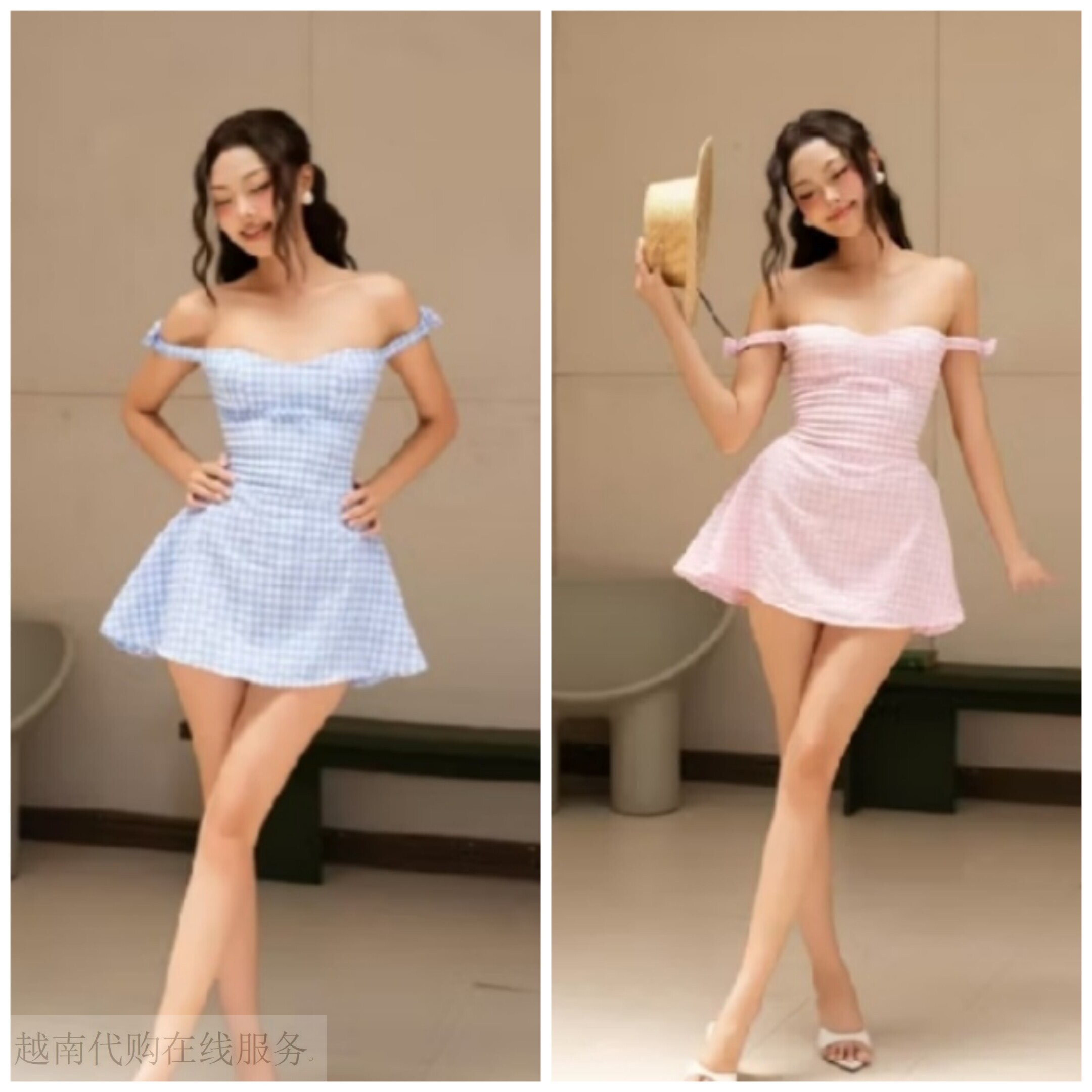 越十年越南小众O家新款甜美少女风- 抹胸吊带大摆连衣裙