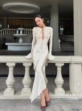 越十年越南小众la vierge新款法式复古气质名媛高级感长袖连衣裙