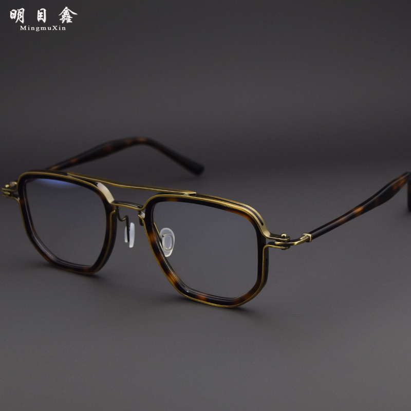 多边形大码近视眼镜胖子双梁纯钛镜架可配远视老花两用渐进多焦点