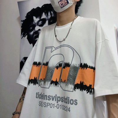 3276--P32 韩国ins原宿风渐变幻影字母印花宽松短袖T恤上衣男女潮