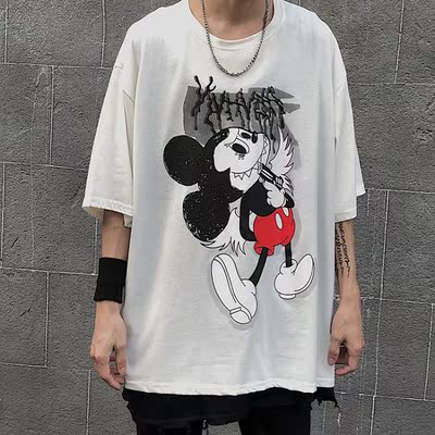 3374-P30 夏天潮流ins暗黑高街恶搞丧系卡通百搭短袖T恤男女