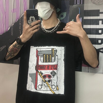 A2722-P35 ins韩国原宿风恶搞烟印花宽松男短袖t恤上衣