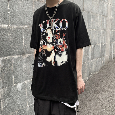 3249-P32 2020新款欧美风INS古着人像印花暗黑男短袖T恤潮流