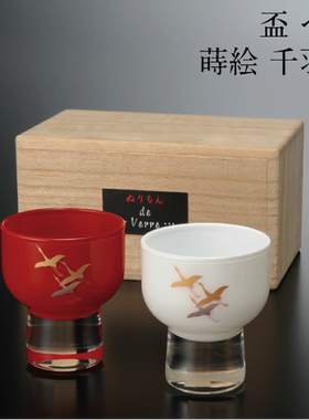 BLS本岸现货日本进口纪州漆器deverre蒔绘千羽鶴高台对杯套装礼盒