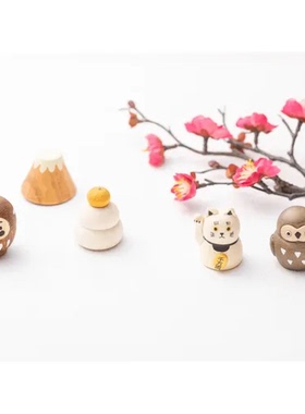 BLS本岸现货日本制engi吉祥招福达摩富士山天然实木摆件桌面摆饰