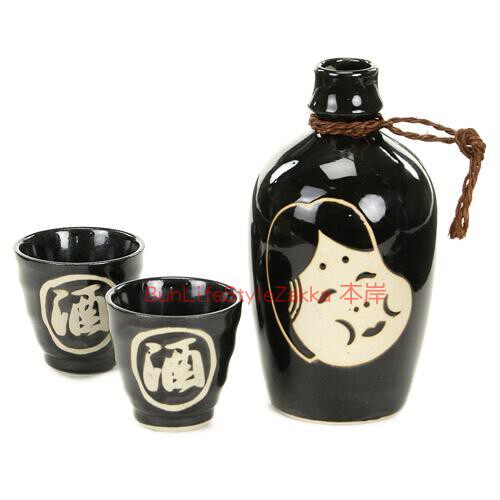 现货日本进口美浓烧复古火男阿多福日式清酒壶清酒杯套装礼品