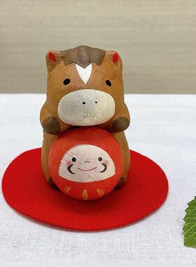 本岸现货日本制2026限定马年手作和纸小马与福神达摩摆件招福开运