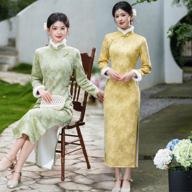 2025冬季新款麂皮绒加绒加厚旗袍