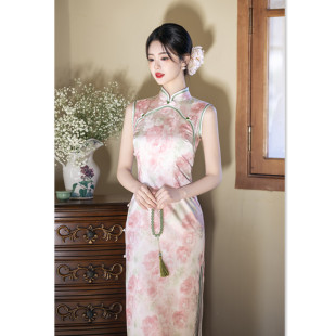旗袍2026春夏款 港风无袖 圆襟粉色高级感旗袍 改良新中式 年轻少女款