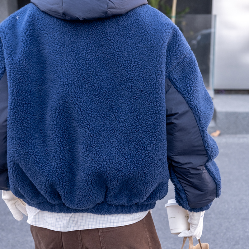 几立连帽秋冬宽松拼接夹克