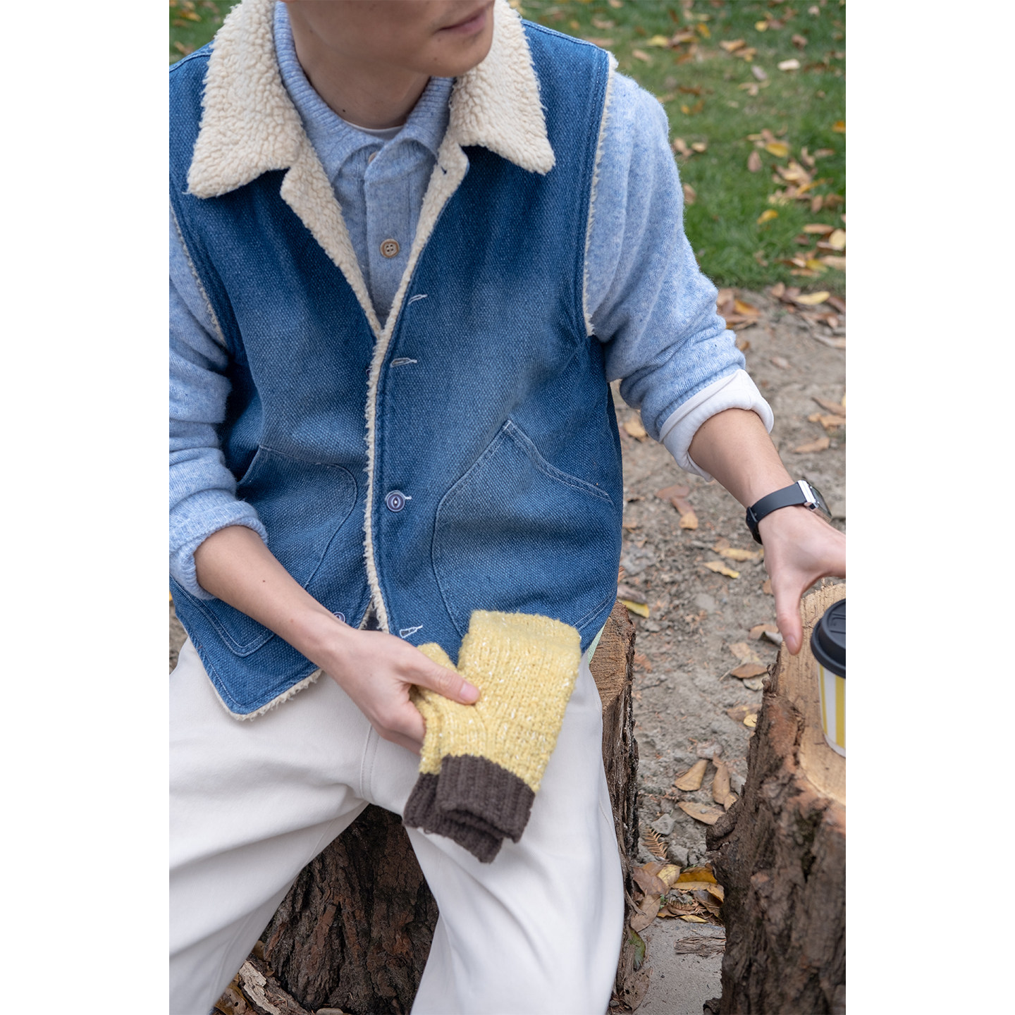 【牛仔不忙】几立 秋冬复古水洗牛仔拼接羊羔毛翻领背心马甲,男装,常规马甲,淘宝优惠券,粉丝福利购,淘宝优惠卷