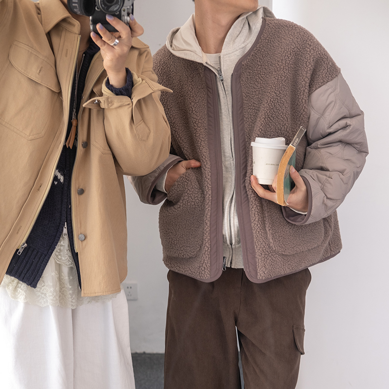 几立灯芯绒拼接夹棉夹克