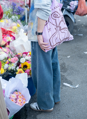 【蓝色大门】几立 双色水洗做旧针织束脚牛仔裤运动裤