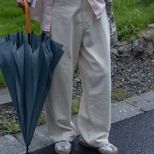 自然色彩 几立 多色纯棉斜纹宽松休闲长裤 晴朗天空