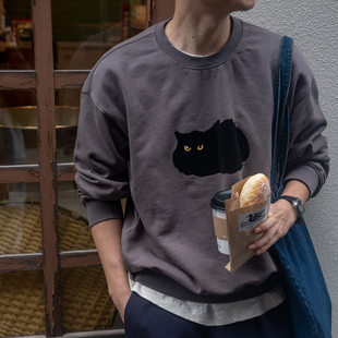 【它叫小白但它是只小黑猫】几立 猫咪植绒圆领套头卫衣