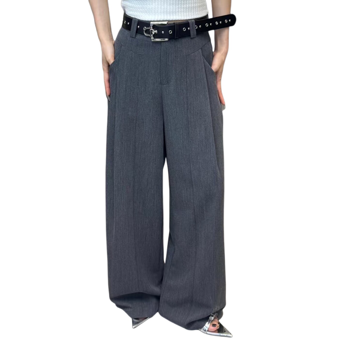 灰色西装裤高级垂感阔腿裤女2025新款夏季宽松显瘦高腰直筒拖地裤