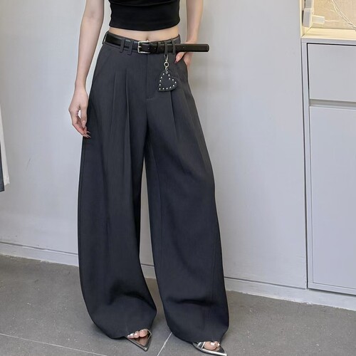 白色高腰宽松阔腿弯刀裤女春季