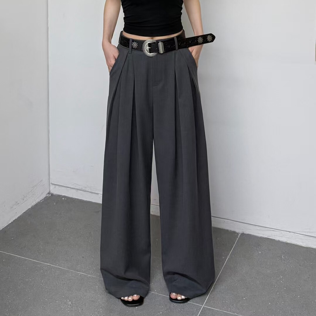 夏季薄款西装阔腿裤女高腰垂感直筒裤2026新款流行爆款设计感长裤