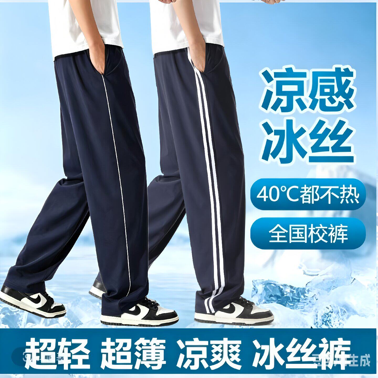 校服裤子藏青色春夏季高腰舒适弹力初中高中学生薄款冰丝速干校裤