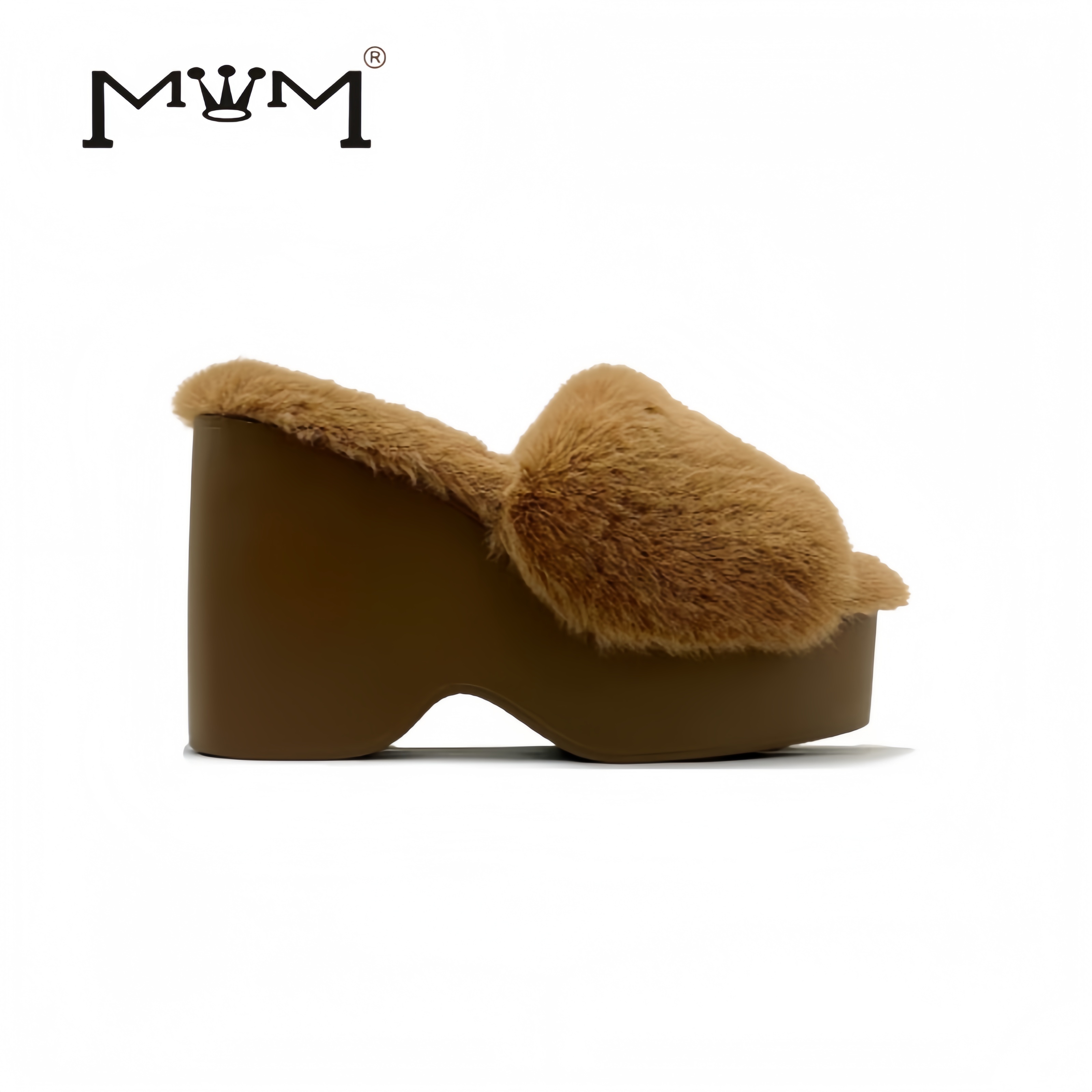 王晓晓12cm兔毛防滑厚底一字拖