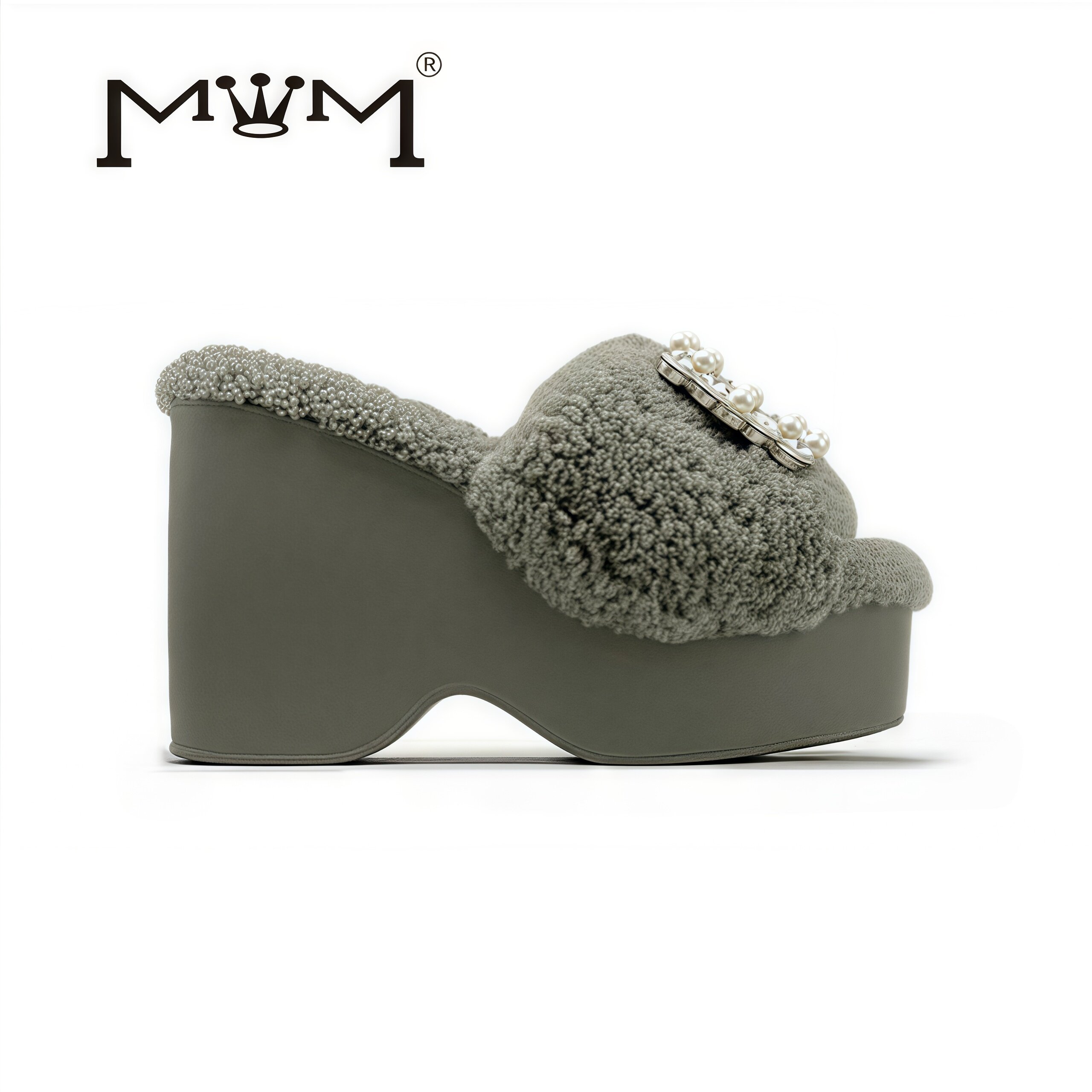 摩纳哥夜宴～12cm水钻羊羔毛厚底拖 2025秋冬方扣辣妹气质小香风,女鞋,一字拖,淘宝优惠券,粉丝福利购,淘宝优惠卷