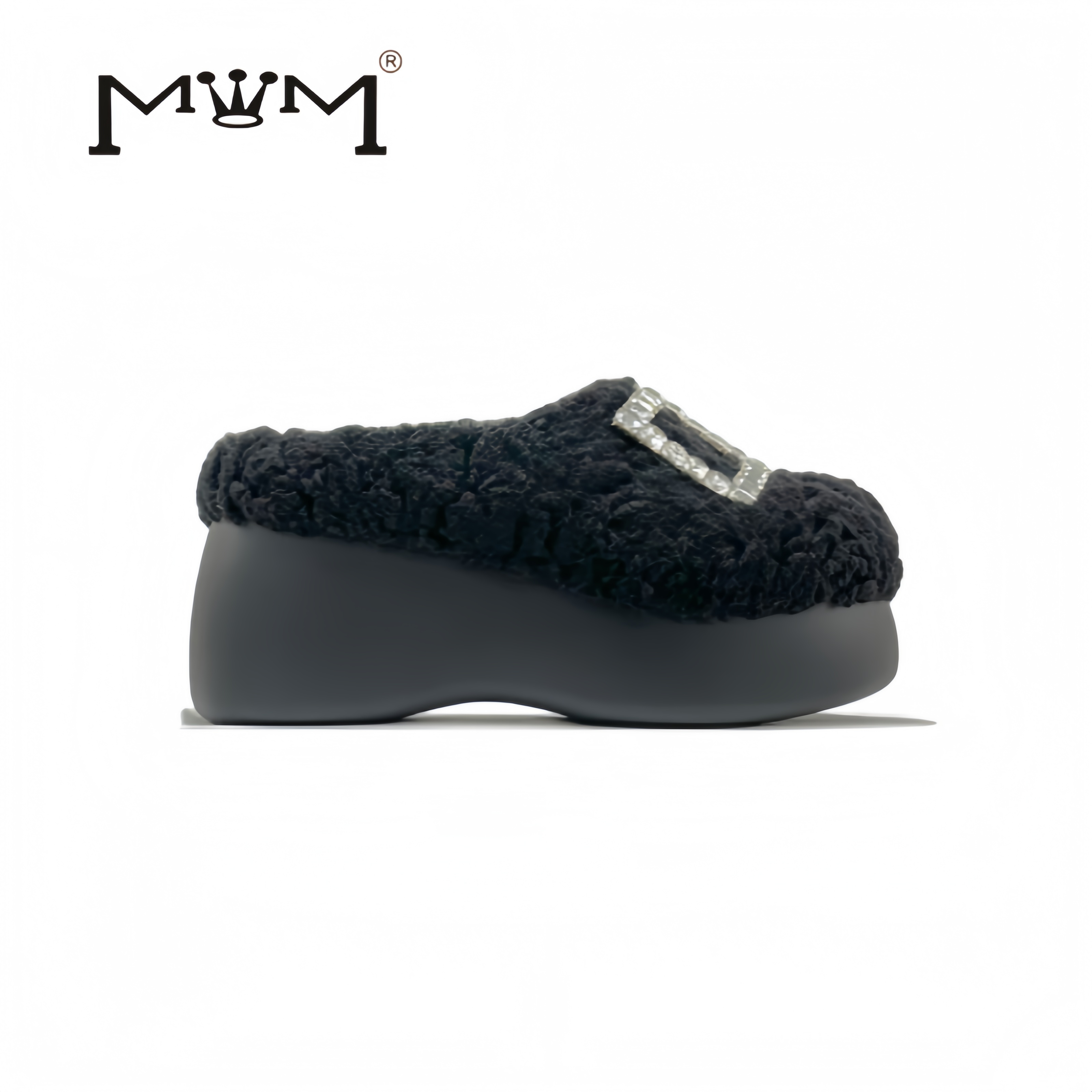 海盐冰雾~8cm羊羔毛方扣厚底包头拖~ 原创款式2025秋冬气质防滑轻,女鞋,包头拖,淘宝优惠券,粉丝福利购,淘宝优惠卷