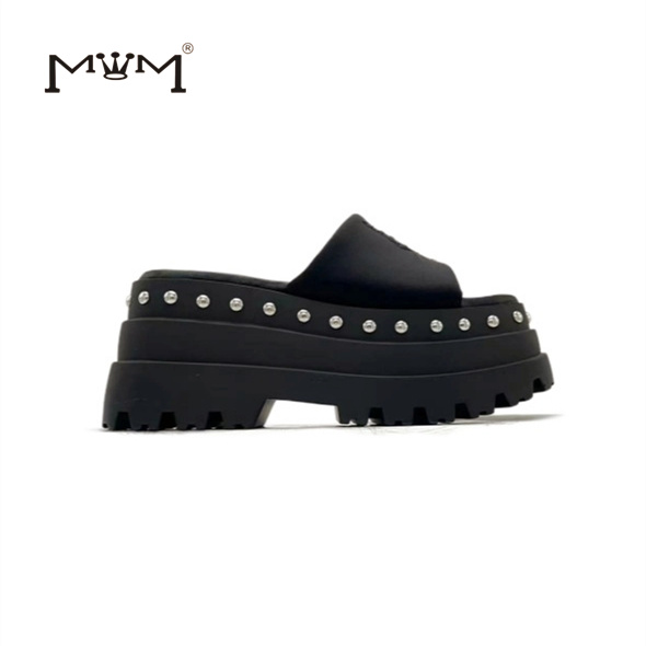 9cm个性朋克铆钉刺绣增高厚底女