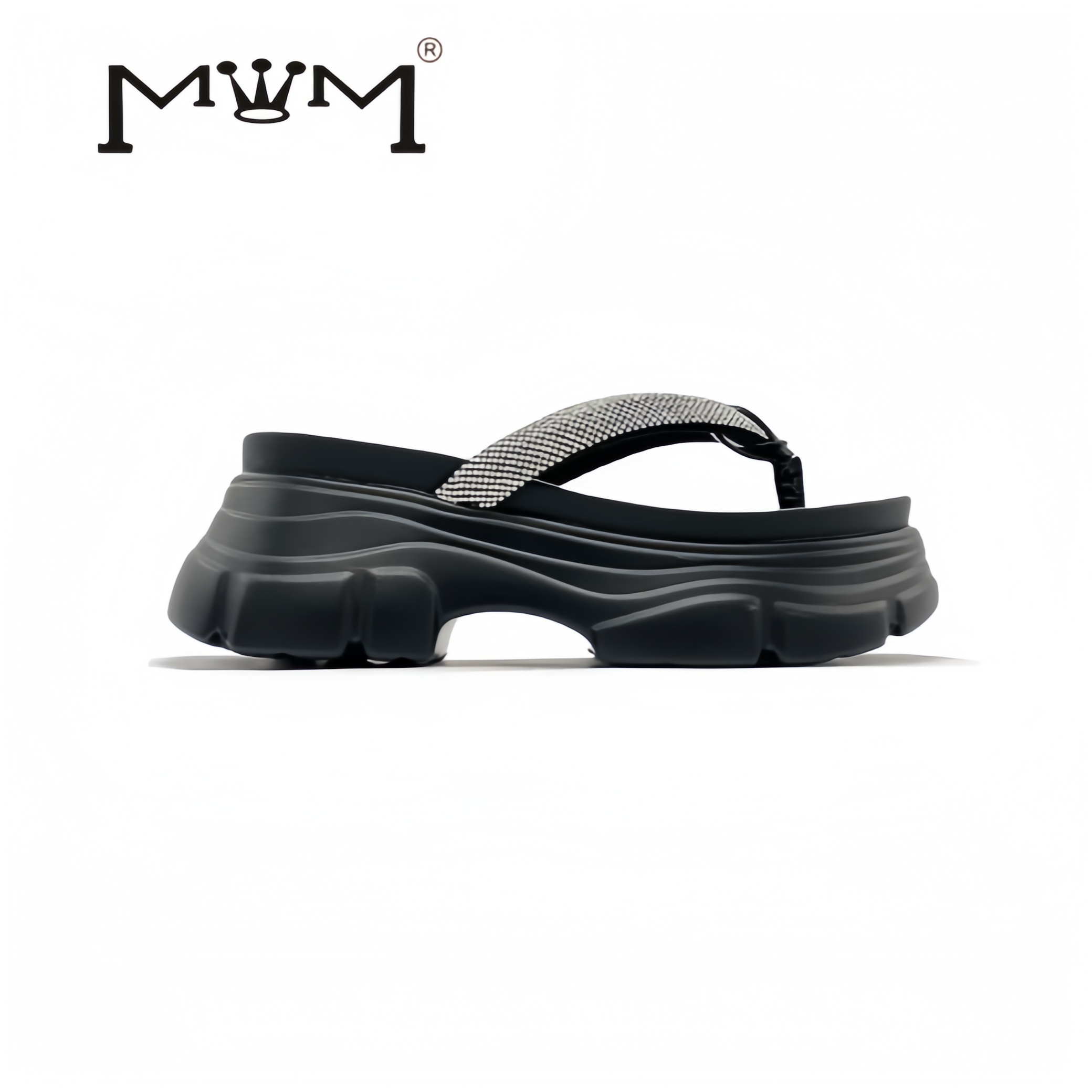 王晓晓时尚水钻精致厚底人字拖潮