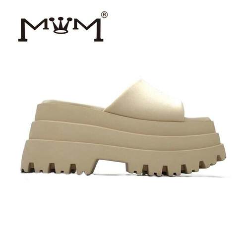 9cm甜酷拼色增高轻便厚底拖鞋女