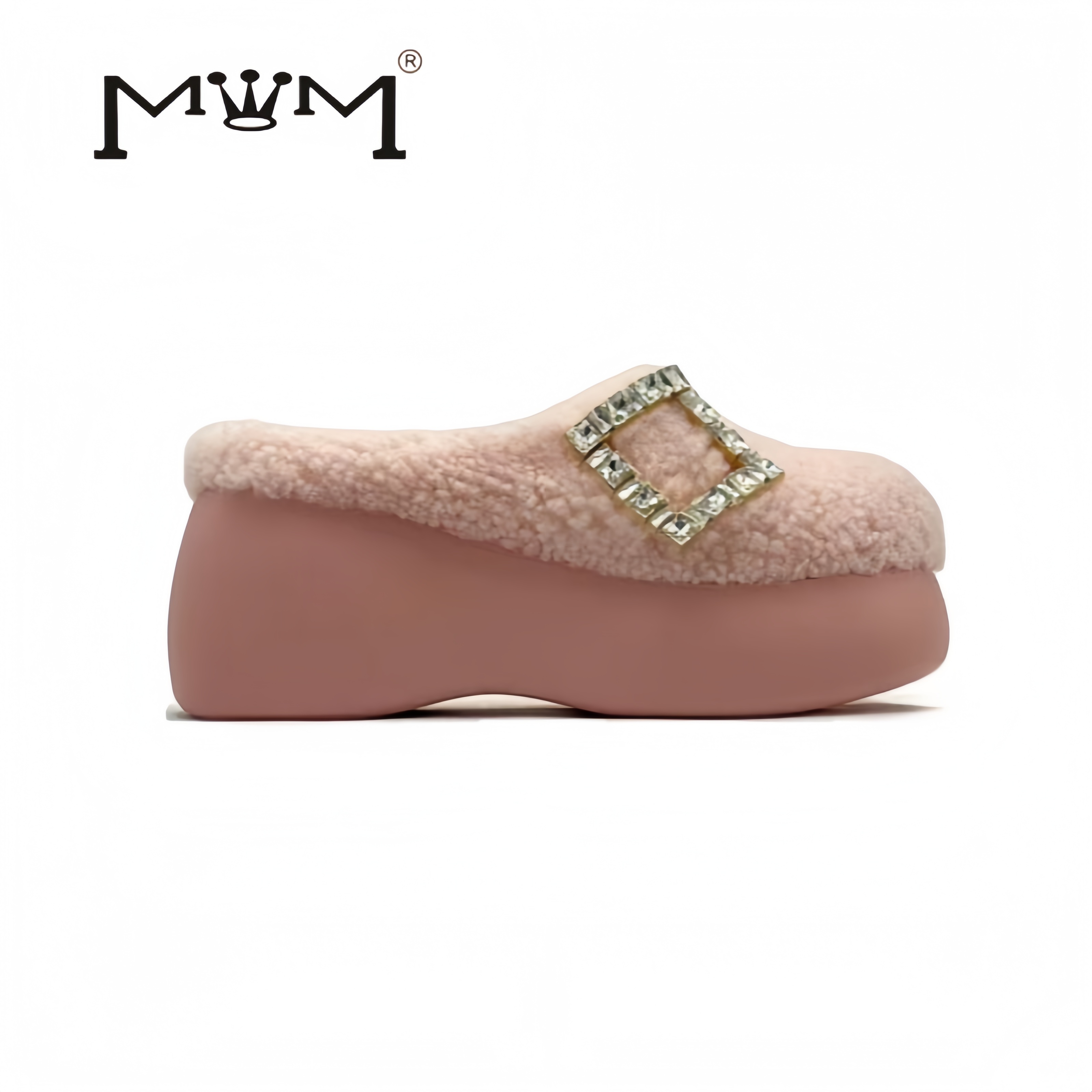 王晓晓8cm水钻轻奢厚底包头半拖