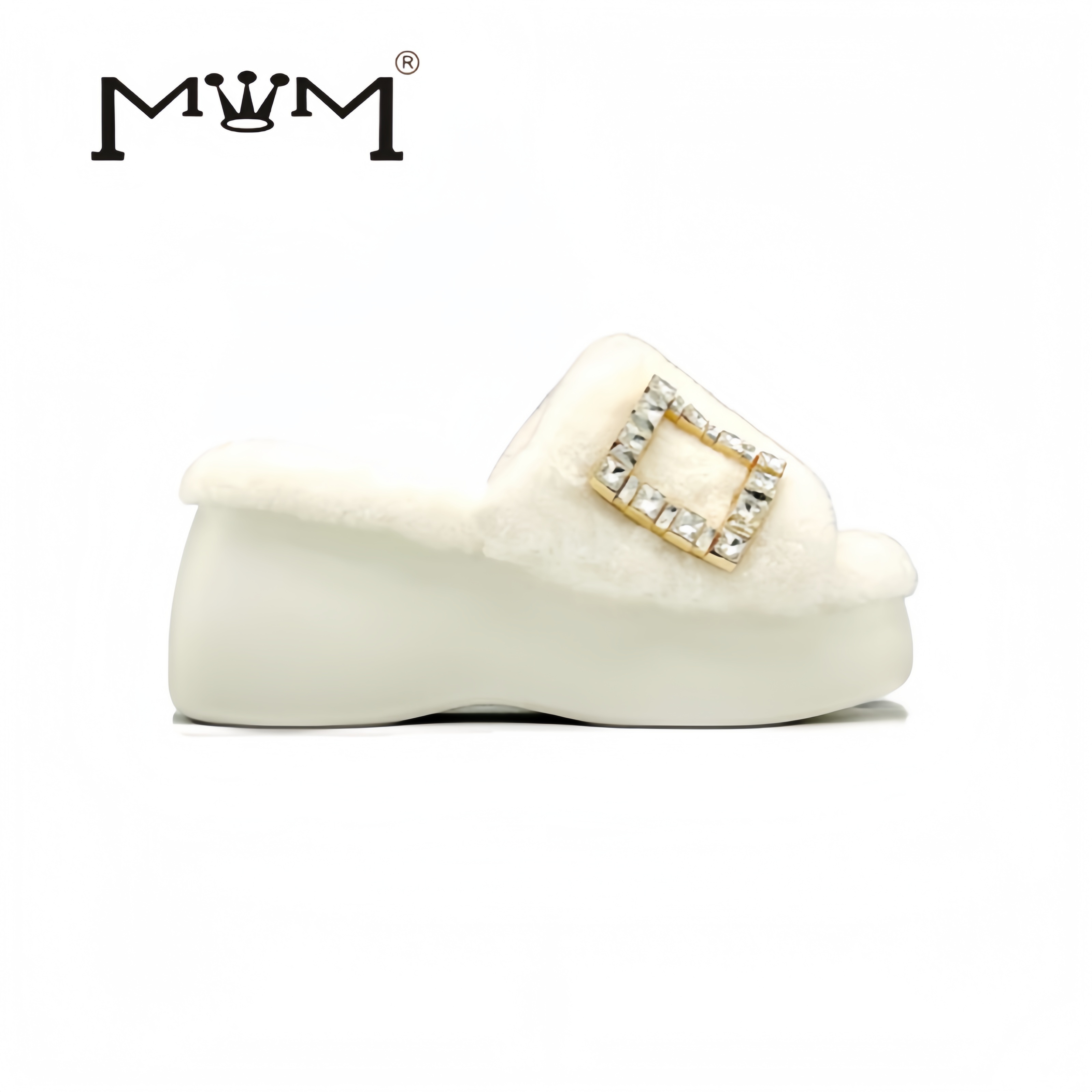 巴黎柔梦~8cm羊羔毛方扣厚底拖鞋 2025秋冬气质名媛法式一字拖女