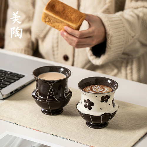 景德镇手作紫黑泥复古粗陶咖啡杯