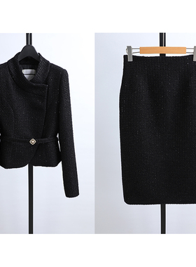 沈姐原单26春季韩国M*JO女装小香风短外套+过膝包臀半身裙2件套装