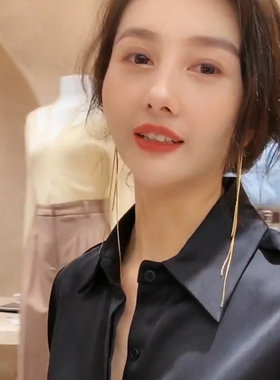 2020新款网红左一同款通透银 925纯银耳线百搭女彩金流苏蛇骨耳线