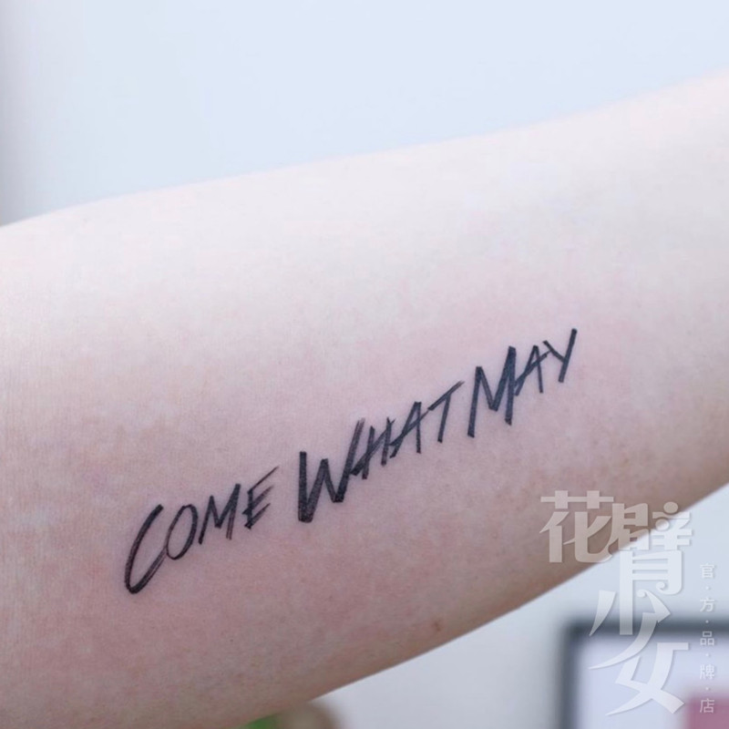 花臂少女tattoo 227英文字母come what may无所畏惧纹身贴一张8个