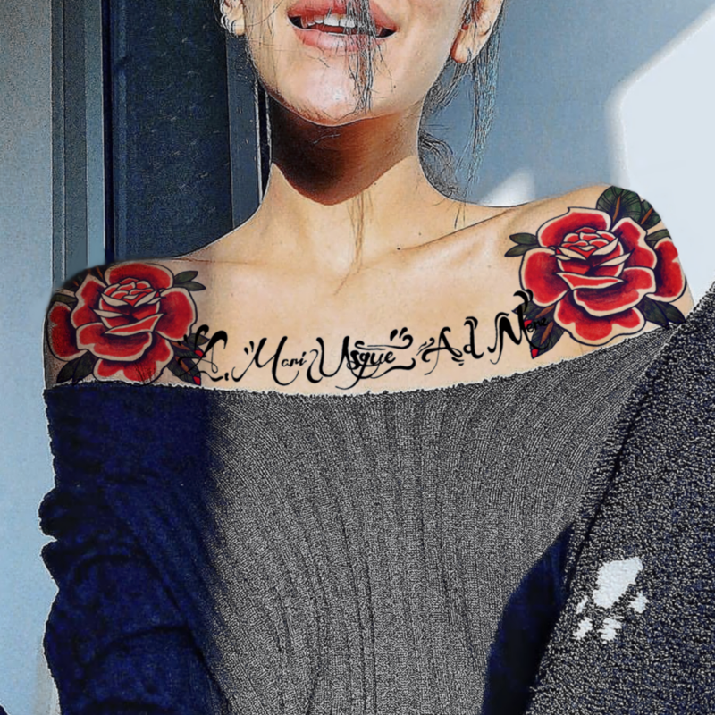花臂少女tattoo l9 玫瑰花朵花体英文字母一整套 花胸纹身贴 包邮