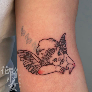 ins黑白线条翅膀小天使丘比特纹身贴一张2个 花臂少女TATTOO 251