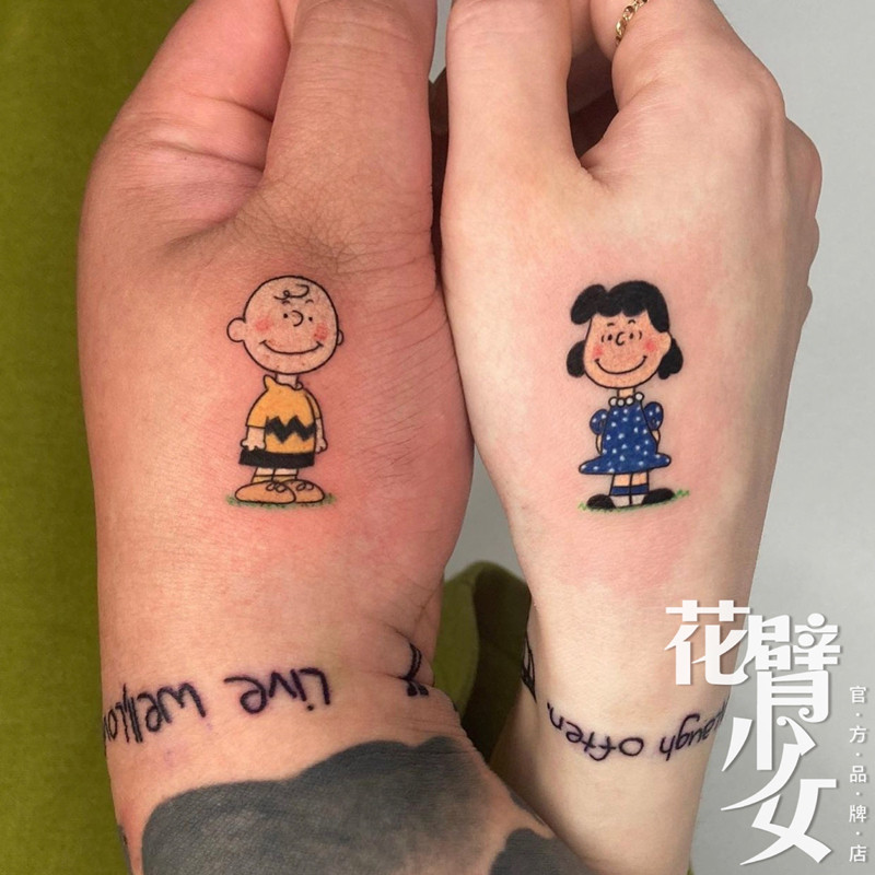 花臂少女tattoo 338 ins可爱卡通人物男孩女孩手背情侣小图纹身贴
